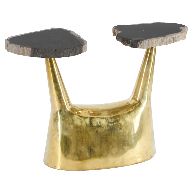 Приставной столик Side Table Petrified Wood Латунь Черный Бежевый Приставной столик Side Table Petrified Wood Латунь Черный Бежевый в Липецке | Loft Concept