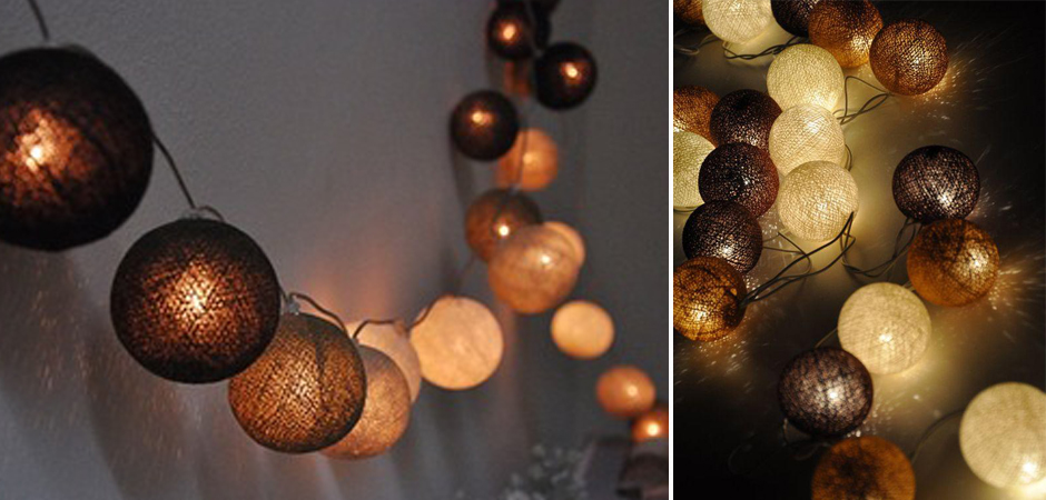 Гирлянда хлопковые фонарики Сotton Ball Brown - Loft-Concept в Липецке