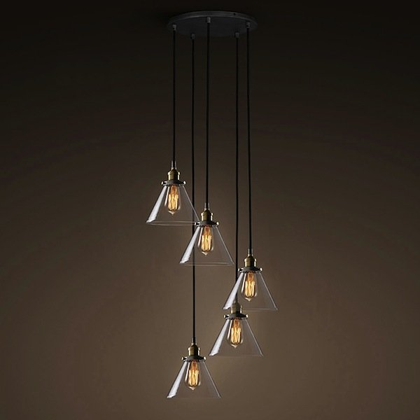 Подвесной светильник Loft Clear Glass Wide Cloche 5 Черный Подвесной светильник Loft Clear Glass Wide Cloche 5 Черный в Липецке | Loft Concept