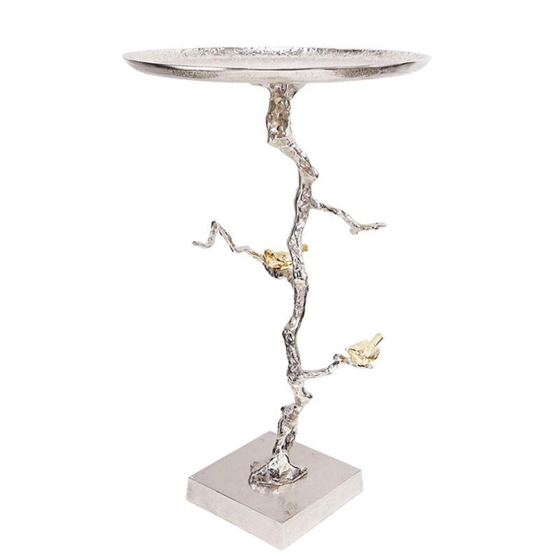 Приставной столик Tree Branch & Bird Сатиновое Серебро Золотой Приставной столик Tree Branch & Bird Сатиновое Серебро Золотой в Липецке | Loft Concept