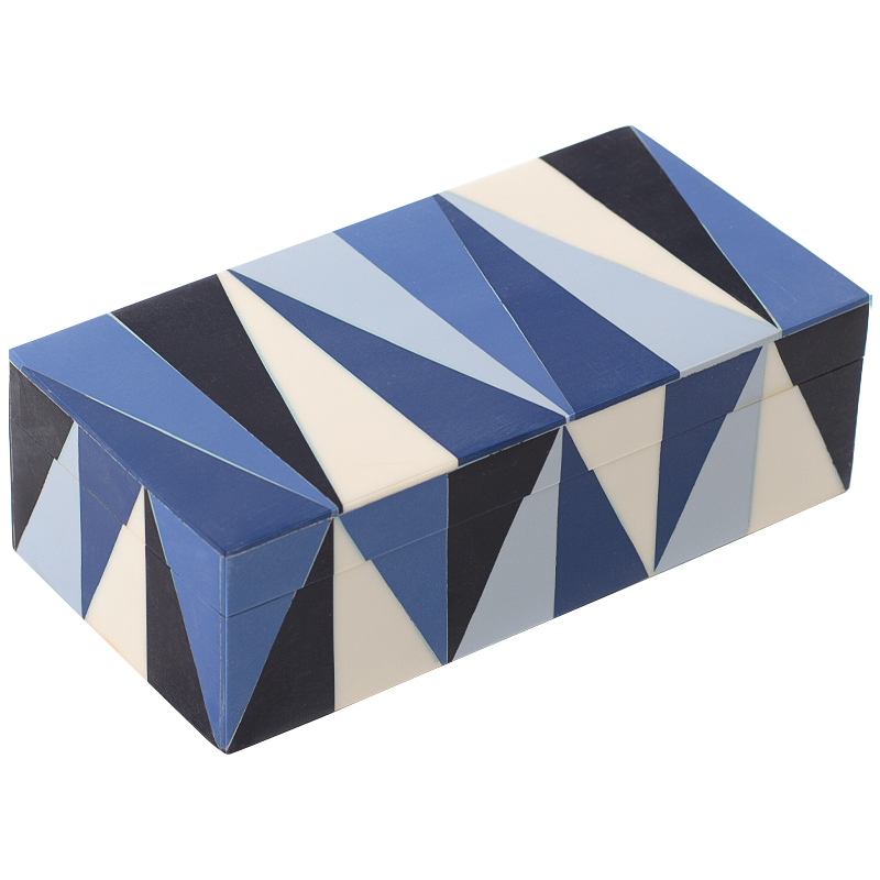 Шкатулка Blue White Triangles Bone Inlay Box Синий Белый Голубой Черный Шкатулка Blue White Triangles Bone Inlay Box Синий Белый Голубой Черный в Липецке | Loft Concept