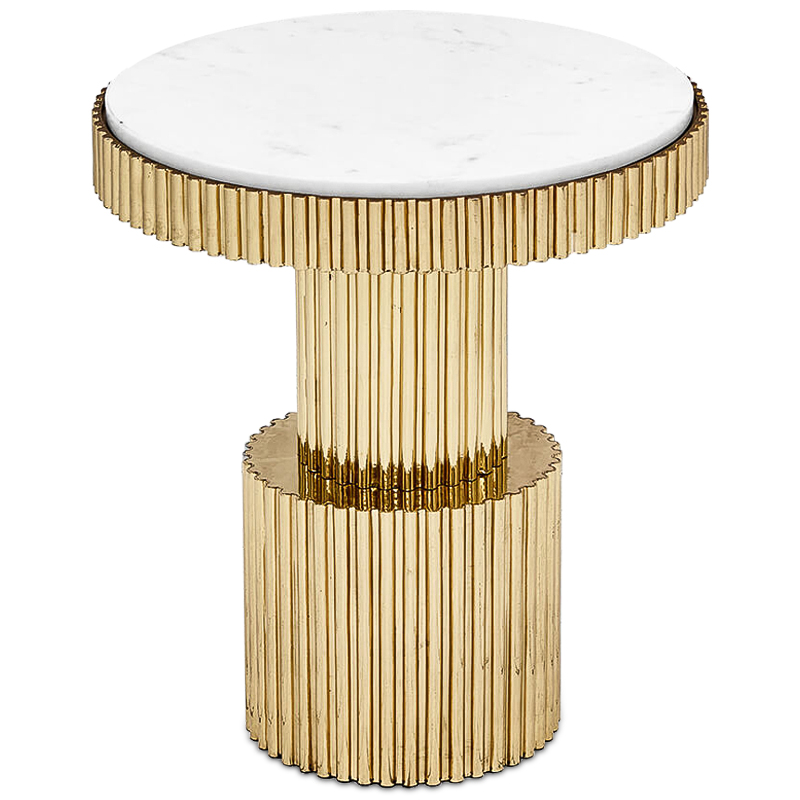 Приставной стол Brass Column Side Table Белый Латунь Приставной стол Brass Column Side Table Белый Латунь в Липецке | Loft Concept