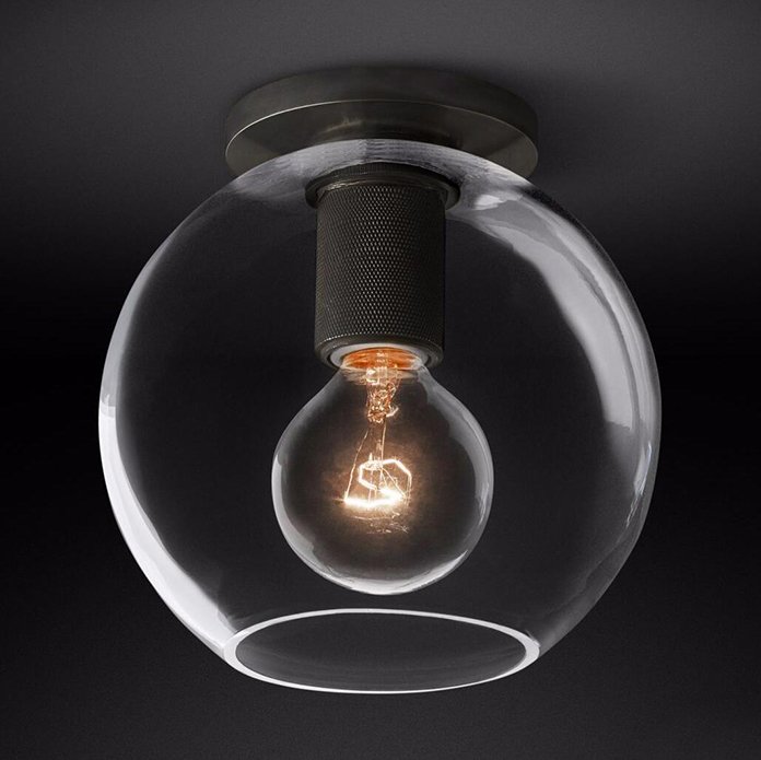 Потолочный светильник RH Utilitaire Globe Shade Flushmount Black Прозрачное Стекло Темная бронза Потолочный светильник RH Utilitaire Globe Shade Flushmount Black Прозрачное Стекло Темная бронза в Липецке | Loft Concept