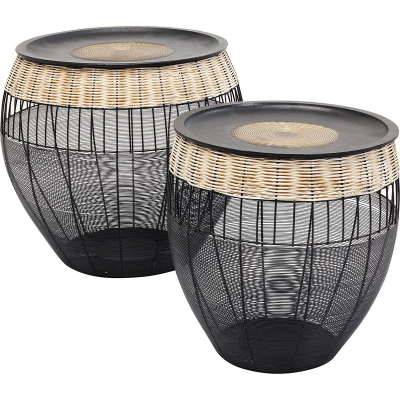 Комплект приставных столов African Wicker Drums Черный Древесина Комплект приставных столов African Wicker Drums Черный Древесина в Липецке | Loft Concept