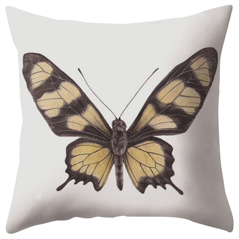 Декоративная подушка Yellow Butterfly Белый Желтый Черный Декоративная подушка Yellow Butterfly Белый Желтый Черный в Липецке | Loft Concept