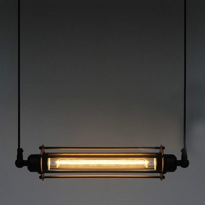 Подвесной светильник Loft Industrial Edison Cage Horizontal Mono Черный Подвесной светильник Loft Industrial Edison Cage Horizontal Mono Черный в Липецке | Loft Concept