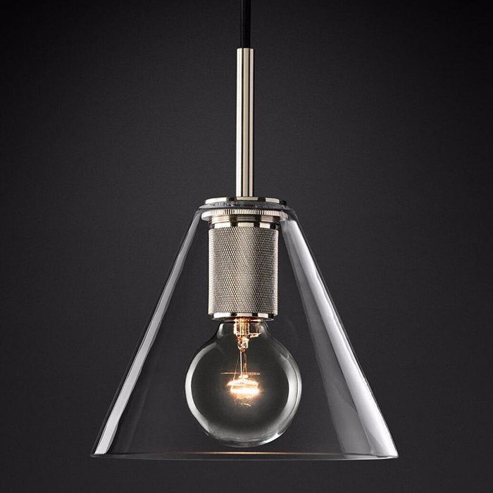 Подвесной светильник RH Utilitaire Funnel Pendant Silver Никель Прозрачное Стекло Подвесной светильник RH Utilitaire Funnel Pendant Silver Никель Прозрачное Стекло в Липецке | Loft Concept