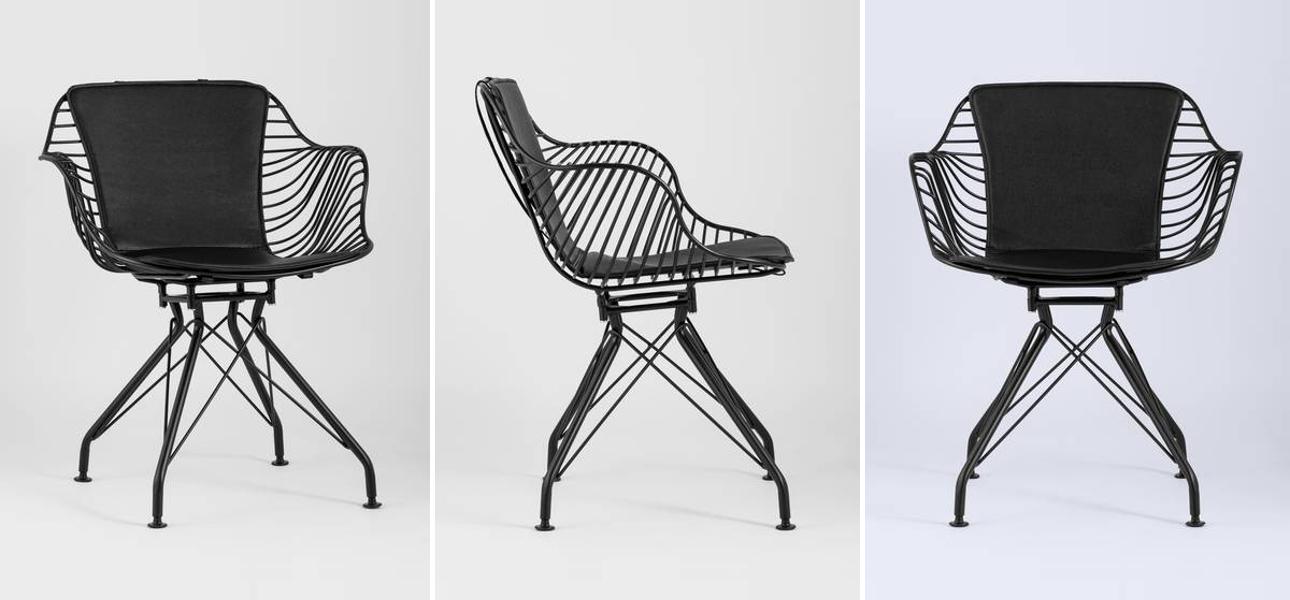 Стул Bertoia с подлокотником Chair Black metal - фото