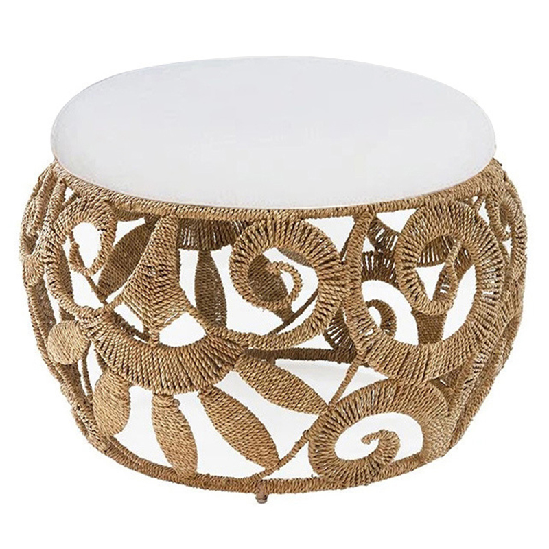 Плетеный пуф Azure Wicker Pouf Бежевый Белый в Липецке | Loft Concept 