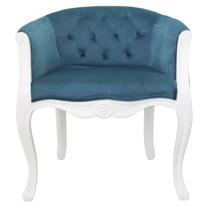 Кресло низкое в стиле прованс Louis French Armchair white and blue velour Бирюзовый Белый Кресло низкое в стиле прованс Louis French Armchair white and blue velour Бирюзовый Белый в Липецке | Loft Concept