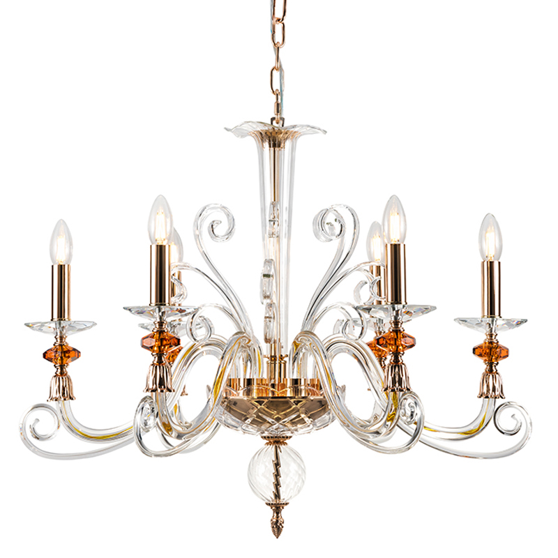 Люстра с 6-ю лампочками и изогнутыми прозрачными элементами из стекла Twisted Glass Candles Chandelier Золотой Прозрачное Стекло Люстра с 6-ю лампочками и изогнутыми прозрачными элементами из стекла Twisted Glass Candles Chandelier Золотой Прозрачное Стекло в Липецке | Loft Concept