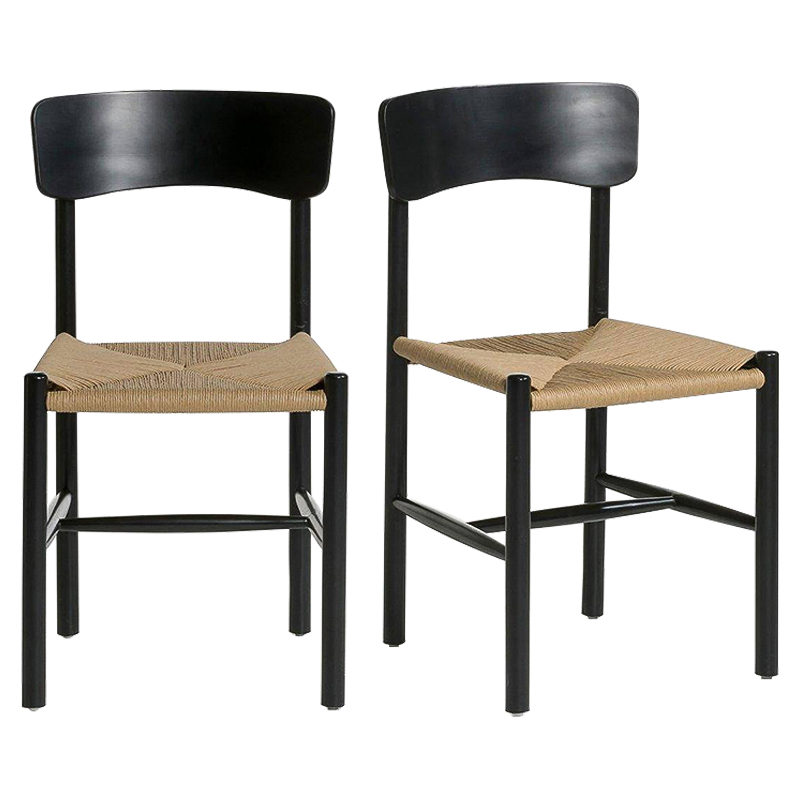 Комплект из 2-х стульев Wicker Black Chairs Бежевый Черный Комплект из 2-х стульев Wicker Black Chairs Бежевый Черный в Липецке | Loft Concept