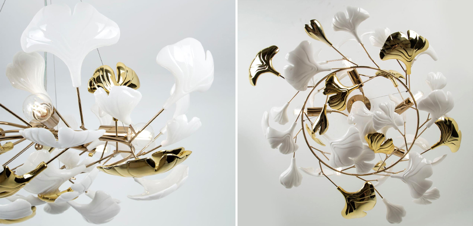Люстра Wintery flover Gold с Белыми декоративными плафонами Люстра Wintery flover Gold с Белыми декоративными плафонами - Loft-Concept в Липецке