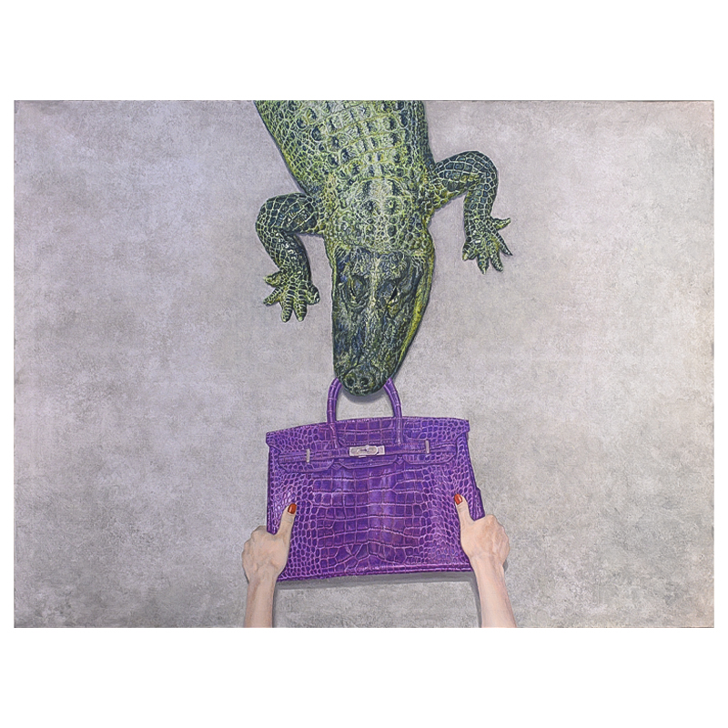 Картина Gator Birkin Hands Серый Фиолетовый Зеленый Красный Картина Gator Birkin Hands Серый Фиолетовый Зеленый Красный в Липецке | Loft Concept