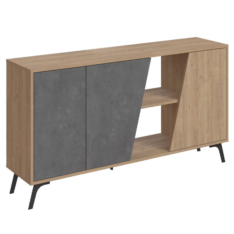 Комод с дверцами и 2-мя открытыми отделениями серого и древесного цвета FIONA CONSOLE OAK Древесина Серый Комод с дверцами и 2-мя открытыми отделениями серого и древесного цвета FIONA CONSOLE OAK Древесина Серый в Липецке | Loft Concept