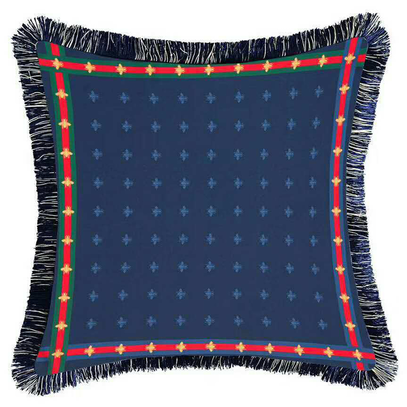 Декоративная подушка Cтиль Gucci Bee Pattern Blue Синий Декоративная подушка Cтиль Gucci Bee Pattern Blue Синий в Липецке | Loft Concept