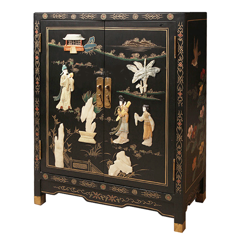 Черный Двухдверный Комод в Китайском стиле с каменным Барельефом Black Chinese Chest of drawers Черный Мульти Черный Двухдверный Комод в Китайском стиле с каменным Барельефом Black Chinese Chest of drawers Черный Мульти в Липецке | Loft Concept