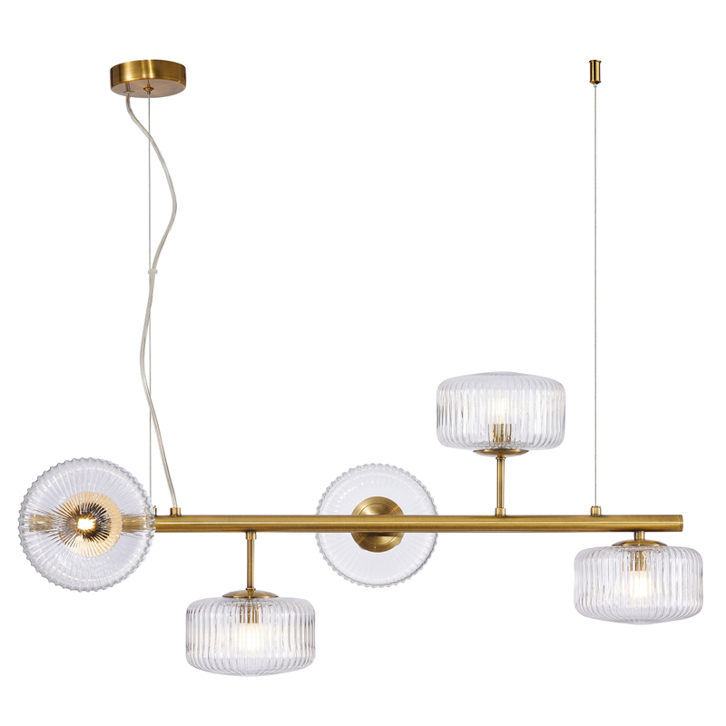 Люстра Blown Glass с прозрачными рельефными плафонами Латунь Прозрачный Люстра Blown Glass с прозрачными рельефными плафонами Латунь Прозрачный в Липецке | Loft Concept