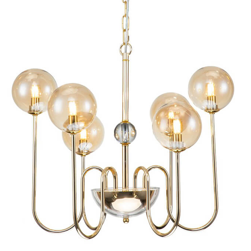Люстра Sheiry Glass Ball Chandelier 6 Глянцевое золото Янтарный Люстра Sheiry Glass Ball Chandelier 6 Глянцевое золото Янтарный в Липецке | Loft Concept