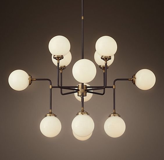 Люстра RH Bistro Globe Milk Glass 12-Light Chandelier Латунь Черный Белый Люстра RH Bistro Globe Milk Glass 12-Light Chandelier Латунь Черный Белый в Липецке | Loft Concept