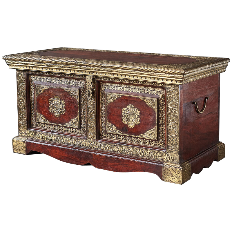 Сундук с латунной чеканкой Kanta Indian Inlaid Chest Латунь Коричневый Сундук с латунной чеканкой Kanta Indian Inlaid Chest Латунь Коричневый в Липецке | Loft Concept