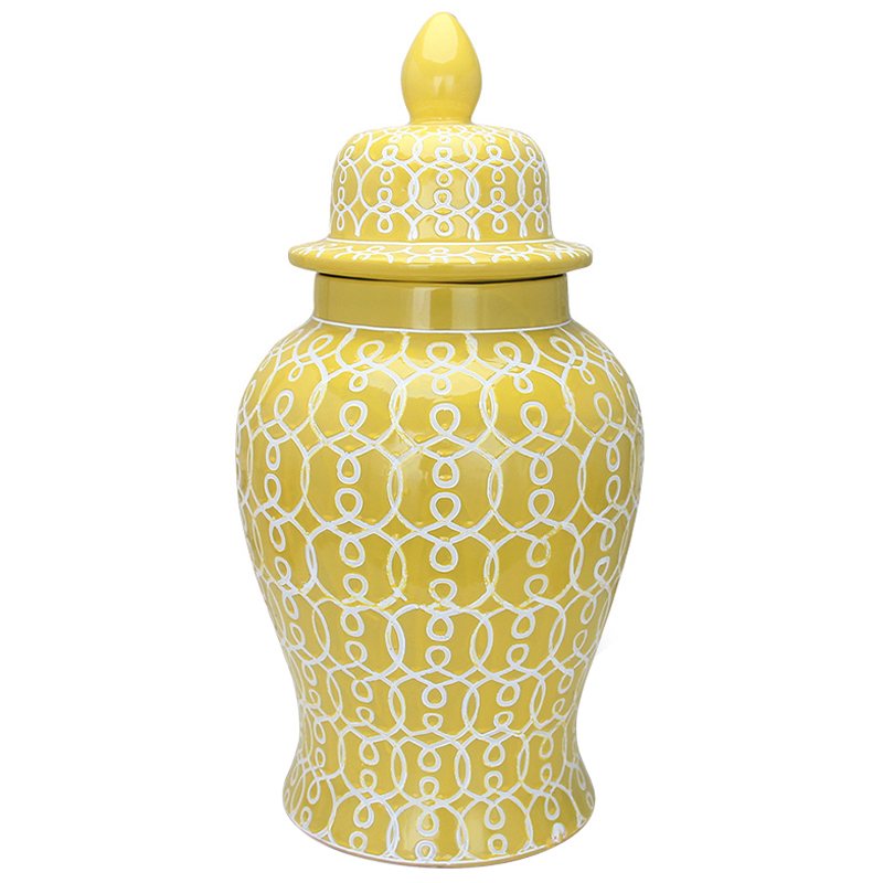 Ваза с крышкой Ceramic Yellow White Ornament Vase Желтый Белый Ваза с крышкой Ceramic Yellow White Ornament Vase Желтый Белый в Липецке | Loft Concept