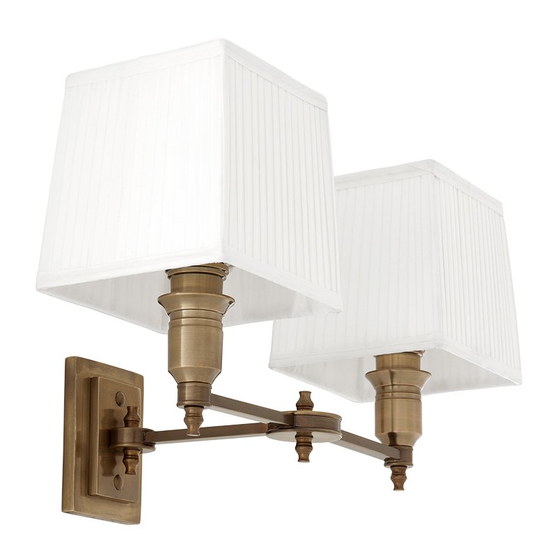 Бра Wall Lamp Lexington Double Brass+White Латунь Античная полированная Белый Бра Wall Lamp Lexington Double Brass+White Латунь Античная полированная Белый в Липецке | Loft Concept