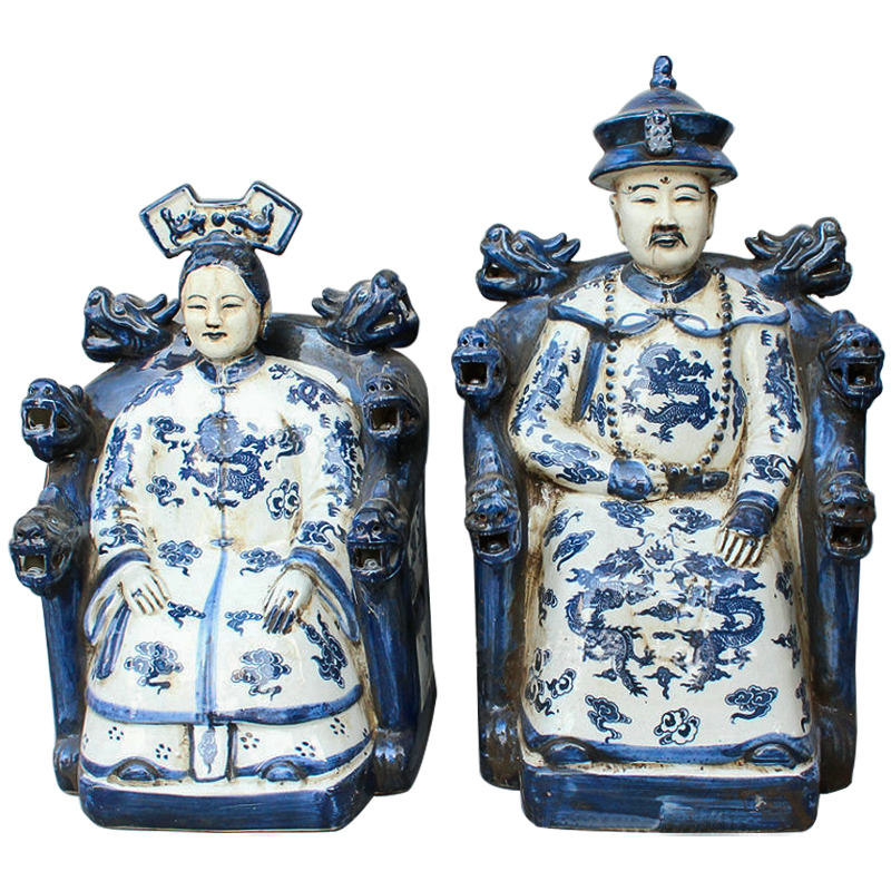 Комплект из двух статуэток Emperor and Empress Белый Синий Комплект из двух статуэток Emperor and Empress Белый Синий в Липецке | Loft Concept