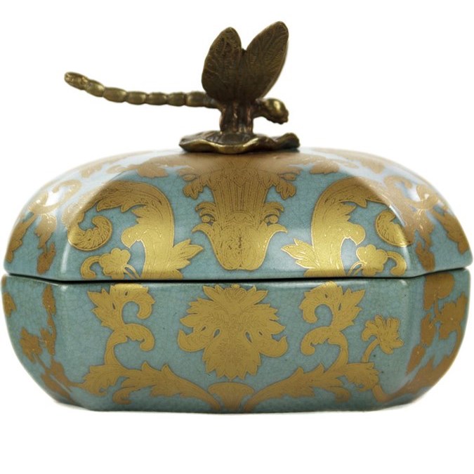 Шкатулка Box Gold on Blue Голубой пастельный Бронза Золотой Шкатулка Box Gold on Blue Голубой пастельный Бронза Золотой в Липецке | Loft Concept