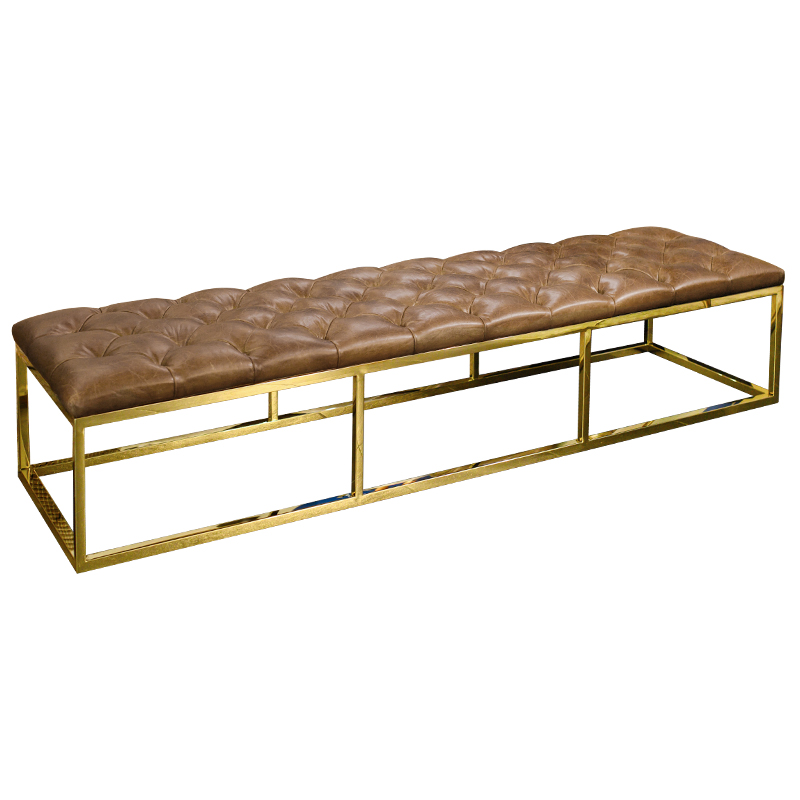 Банкетка Helewise Leather Brown Bench Коричневый Золотой Банкетка Helewise Leather Brown Bench Коричневый Золотой в Липецке | Loft Concept