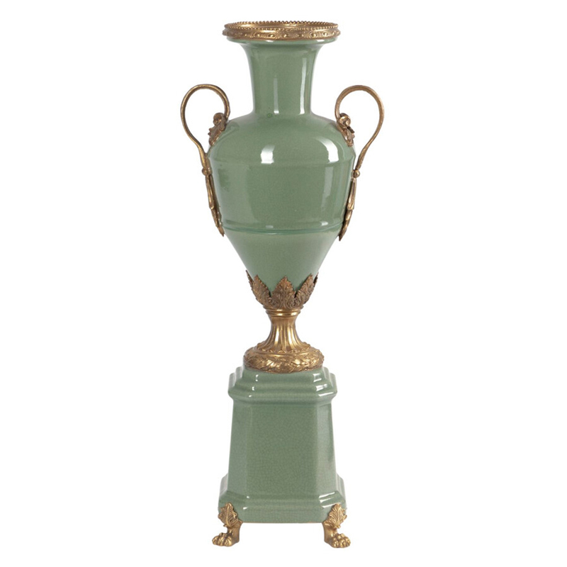 Ваза зеленого цвета из фарфора на высокой подставке с бронзовыми ручками Eden Garden porcelain and bronze Зеленый Бронза Ваза зеленого цвета из фарфора на высокой подставке с бронзовыми ручками Eden Garden porcelain and bronze Зеленый Бронза в Липецке | Loft Concept