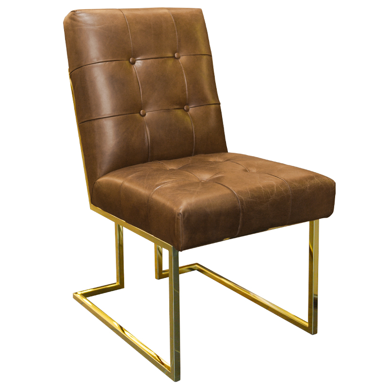 Кресло Alais Leather Armchair Коричневый Глянцевое золото Кресло Alais Leather Armchair Коричневый Глянцевое золото в Липецке | Loft Concept