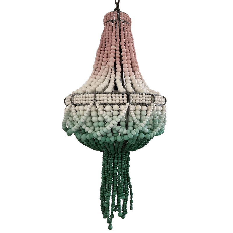Люстра каплевидной формы с декором из круглых бусин Ombre Green Pink Chandelier Розовый Молочный Зеленый Люстра каплевидной формы с декором из круглых бусин Ombre Green Pink Chandelier Розовый Молочный Зеленый в Липецке | Loft Concept