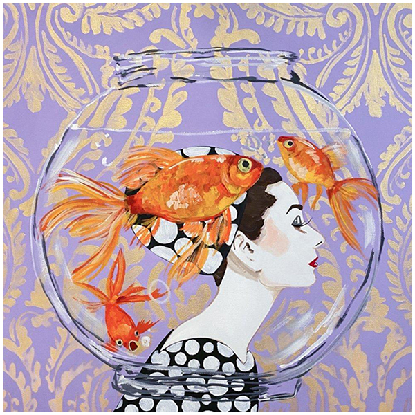Картина Audrey Fishbowl on Lavender Damask Background Мульти Картина Audrey Fishbowl on Lavender Damask Background Мульти в Липецке | Loft Concept
