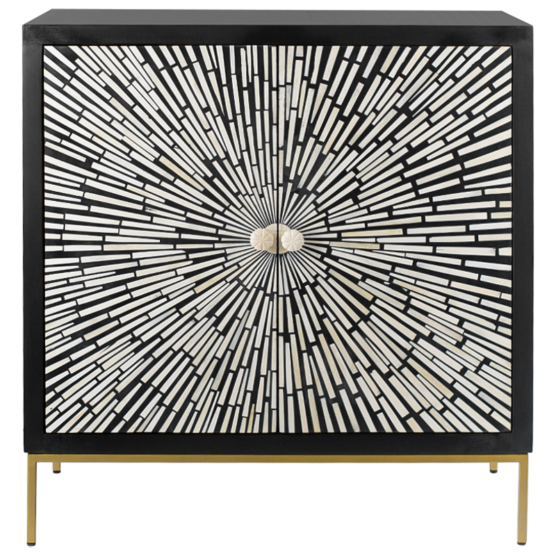 Комод с инкрустацией костью Bone Inlay White Rays black Черно-белый Черный Белый Золотой в Липецке | Loft Concept 