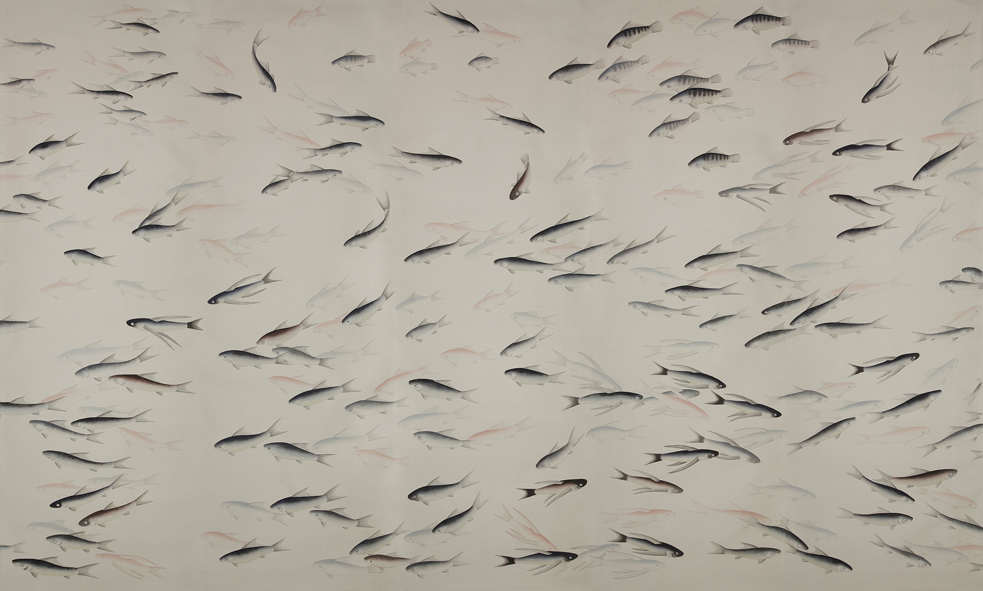 Обои ручная роспись Fishes Blue Pearl on Icefield dyed silk Обои ручная роспись Fishes Blue Pearl on Icefield dyed silk - постер Loft-Concept в Липецке