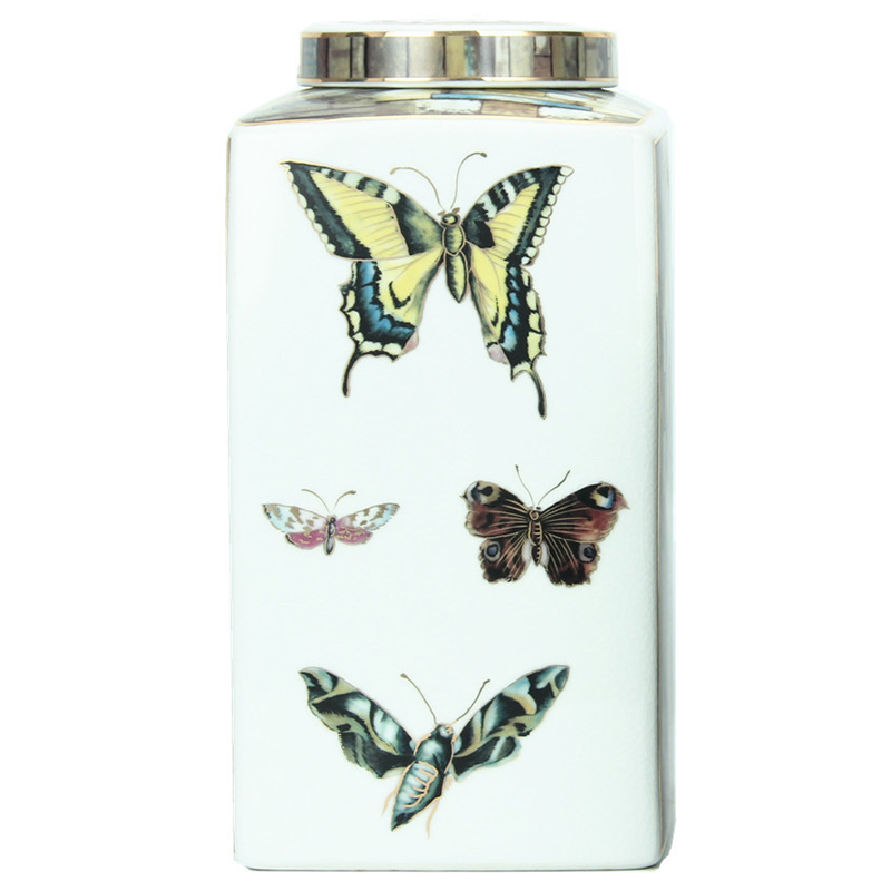 Ваза с крышкой Ceramic Flowers and Butterflies Vase Белый Мульти Ваза с крышкой Ceramic Flowers and Butterflies Vase Белый Мульти в Липецке | Loft Concept