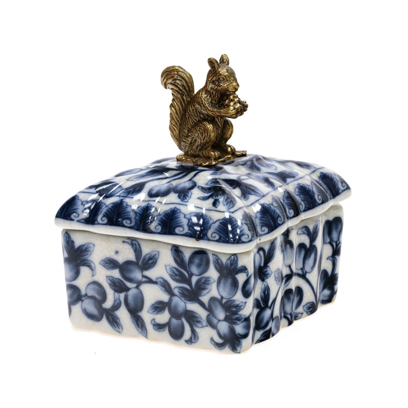 Шкатулка Bronze Squirrel Square Белый Бронза Синий Шкатулка Bronze Squirrel Square Белый Бронза Синий в Липецке | Loft Concept