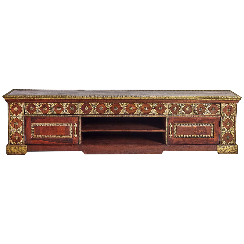 ТВ-тумба с латунной чеканкой Tejas Indian Inlaid TV Stand Коричневый Латунь ТВ-тумба с латунной чеканкой Tejas Indian Inlaid TV Stand Коричневый Латунь в Липецке | Loft Concept