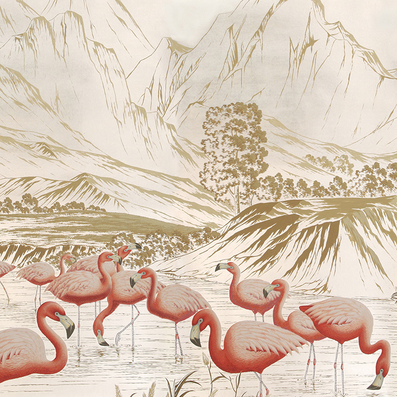 Обои ручная роспись Flamingos Flamingo on Tarnished Silver gilded Xuan paper Обои ручная роспись Flamingos Flamingo on Tarnished Silver gilded Xuan paper в Липецке | Loft Concept