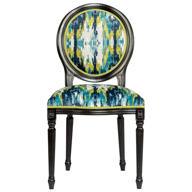 Мягкий стул с сине-зеленым узором Ikat Pattern Черный Мульти Мягкий стул с сине-зеленым узором Ikat Pattern Черный Мульти в Липецке | Loft Concept