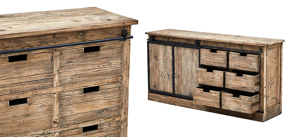 Комод с 6-ю ящиками и раздвижной дверцей лофт Ernesto Wood Commode Комод с 6-ю ящиками и раздвижной дверцей лофт Ernesto Wood Commode - Loft-Concept в Липецке