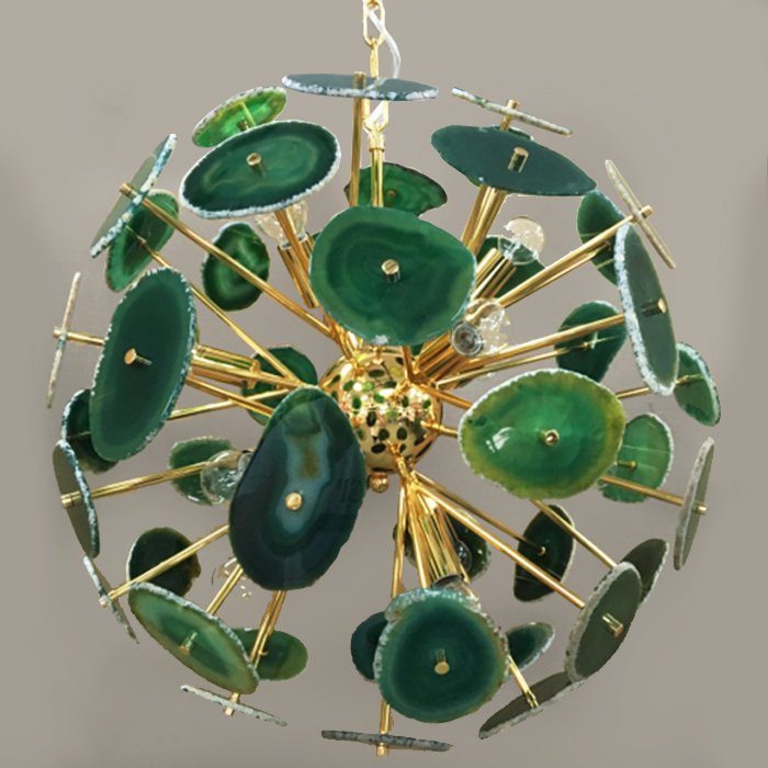 Люстра Agate Burst Chandelier Green Зеленый Золотой Люстра Agate Burst Chandelier Green Зеленый Золотой в Липецке | Loft Concept