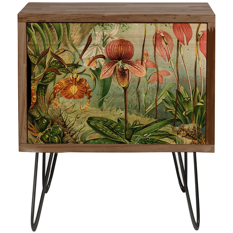 Тумба с цветочным изображением Floral Wood Nightstand 2 Коричневый Зеленый Красный Тумба с цветочным изображением Floral Wood Nightstand 2 Коричневый Зеленый Красный в Липецке | Loft Concept