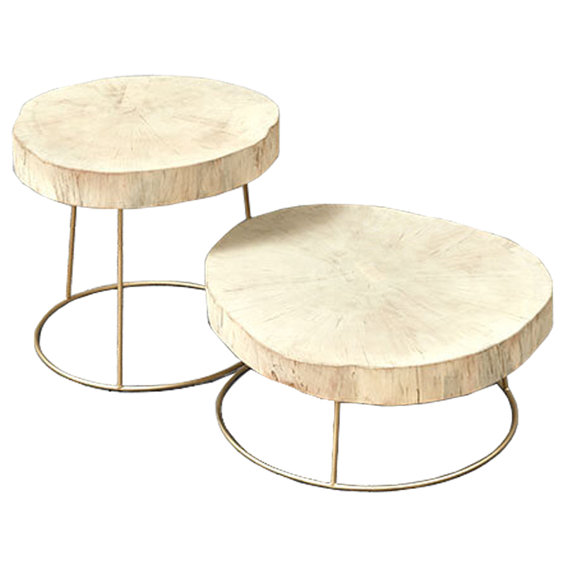Комплект столиков Saw Cut Beige Wood Coffee Table Золотой Бежевый Комплект столиков Saw Cut Beige Wood Coffee Table Золотой Бежевый в Липецке | Loft Concept