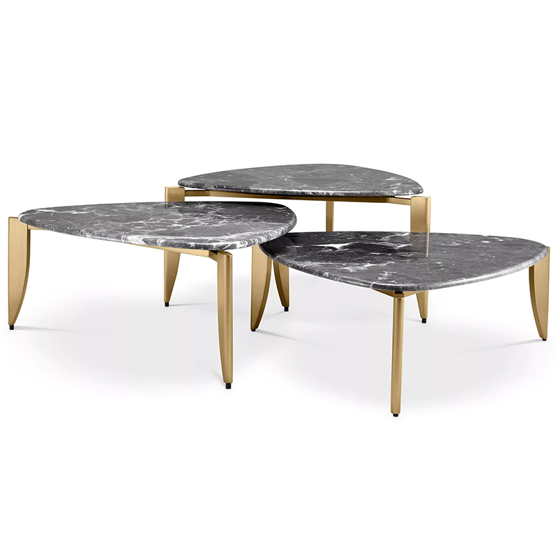 Комплект из трех кофейных столов Eichholtz Coffee Table Regioni set of 3 Латунь Серый в Липецке | Loft Concept 