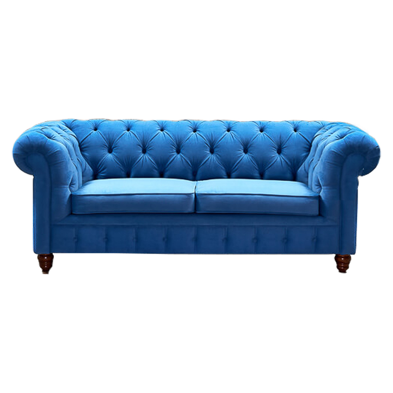 Диван Mini Kensington double blue velor Светло-синий Коричневый Диван Mini Kensington double blue velor Светло-синий Коричневый в Липецке | Loft Concept