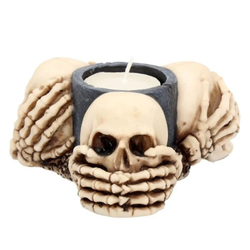 Подсвечник Three Wise Skulls Черный Бежево-серый Подсвечник Three Wise Skulls Черный Бежево-серый в Липецке | Loft Concept