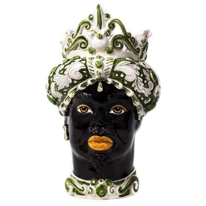 Ваза VASE MORO MAN MEDIUM green Черный Белый Зеленый Ваза VASE MORO MAN MEDIUM green Черный Белый Зеленый в Липецке | Loft Concept