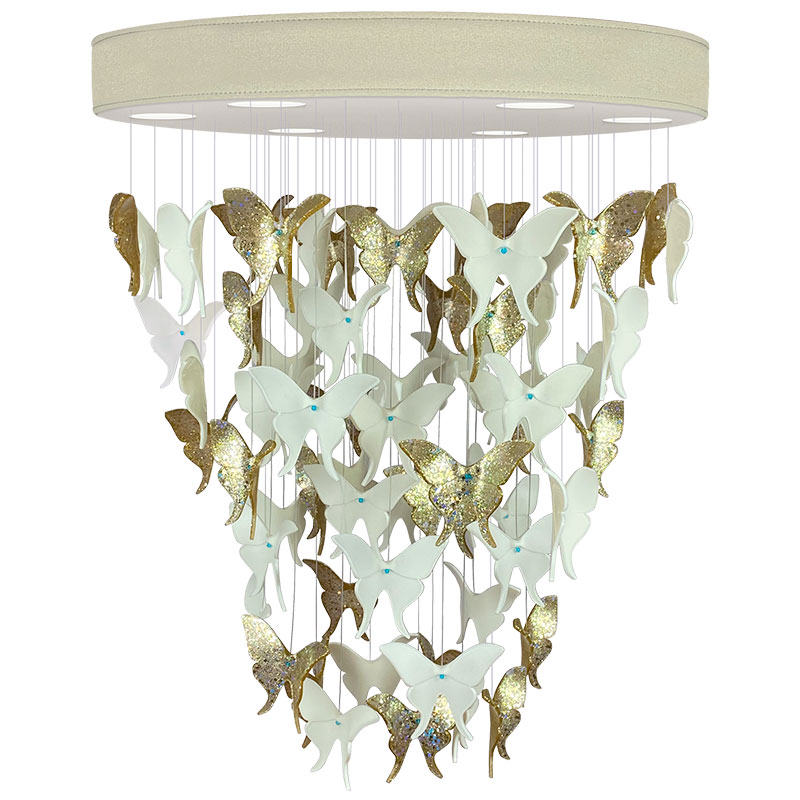 Люстра Золотые Бабочки Жемчужно-серая база Night Butterflies Chandelier Gold Бежево-серый Белый Золотой Люстра Золотые Бабочки Жемчужно-серая база Night Butterflies Chandelier Gold Бежево-серый Белый Золотой в Липецке | Loft Concept